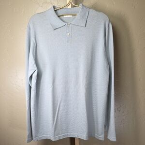 Halogen Men's Vintage Soft Blue Polo Sweater‎ Soft  100% Merino Wool Preppy